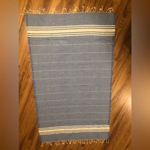 Coastal Striped Blue White Fringe Lightweight Material Fabric Blue White